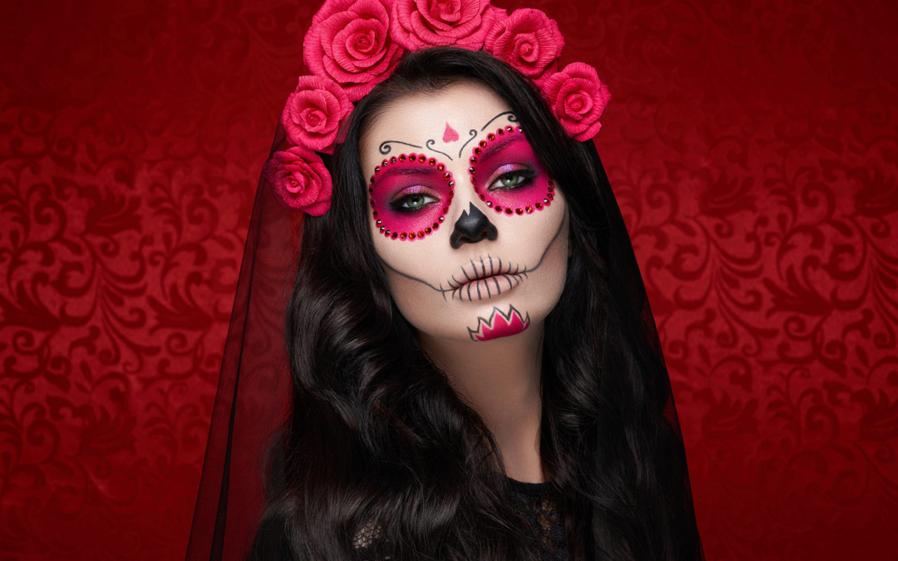 Das Dia de muertos makeup Wallpaper 1280x800