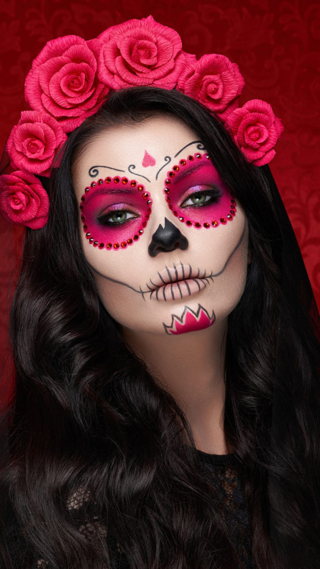 Das Dia de muertos makeup Wallpaper 640x1136