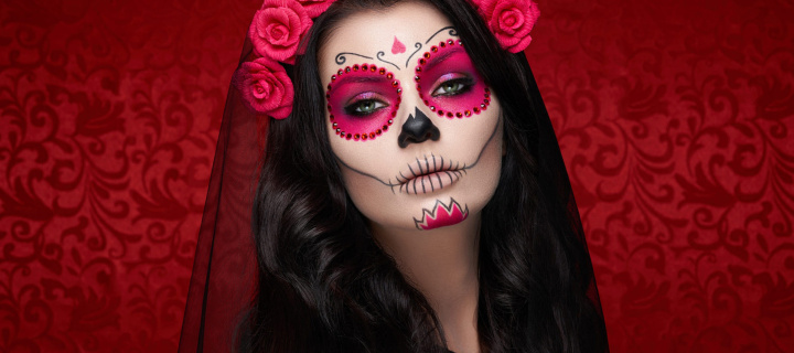 Fondo de pantalla Dia de muertos makeup 720x320