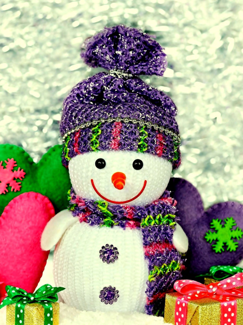 Homemade Snowman with Gifts wallpaper 480x640