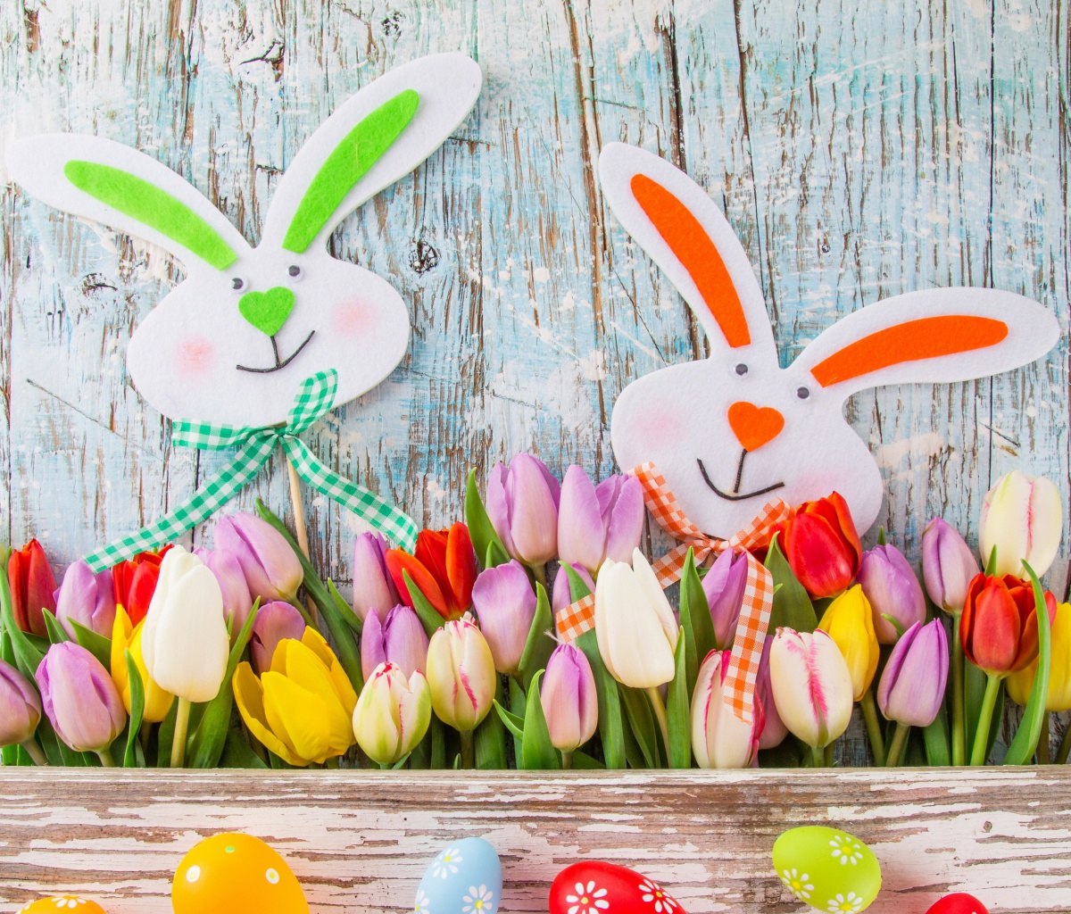 Fondo de pantalla Easter Tulips and Hares 1200x1024