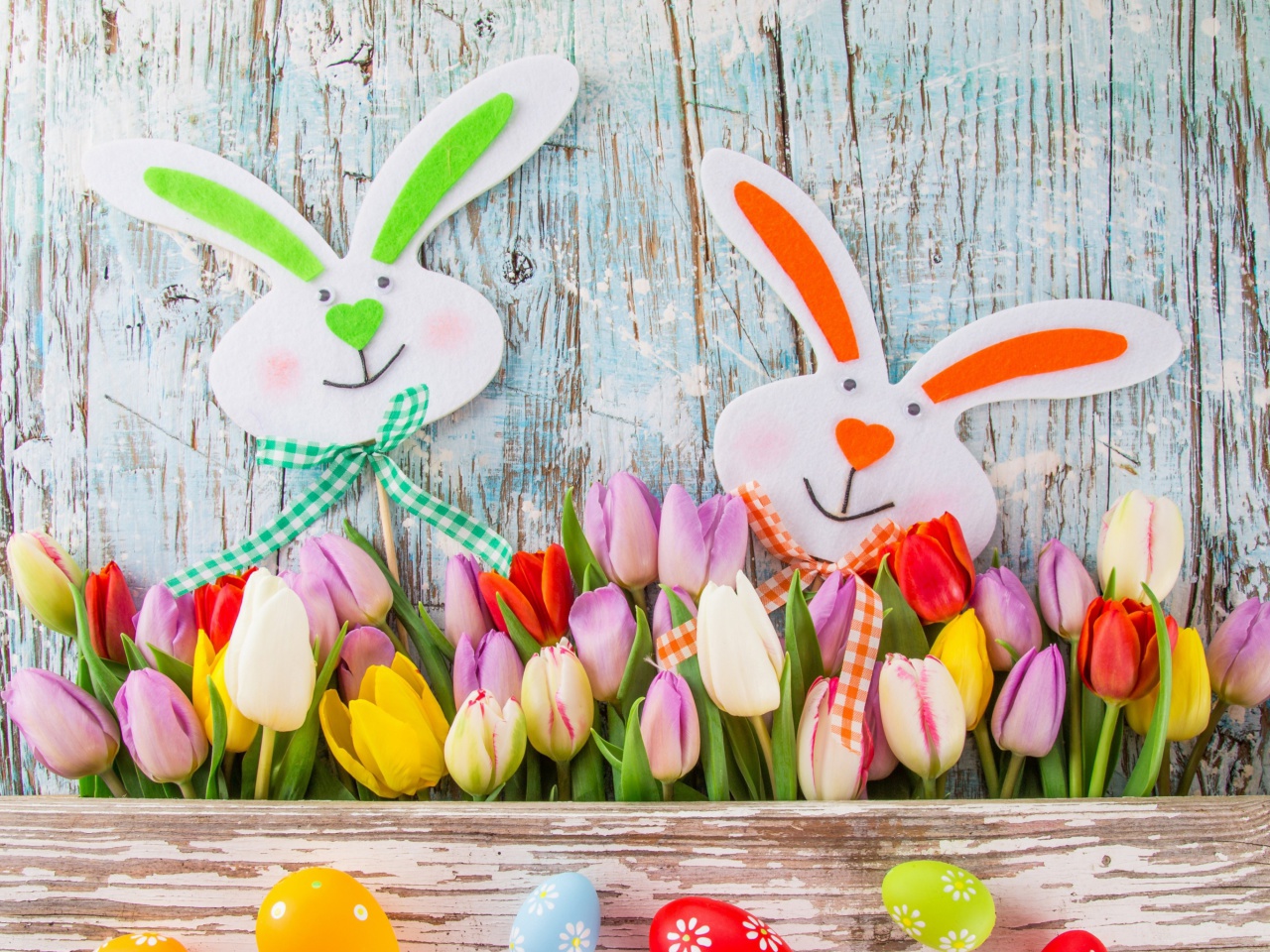 Easter Tulips and Hares wallpaper 1280x960