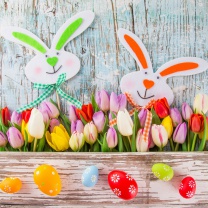 Fondo de pantalla Easter Tulips and Hares 208x208