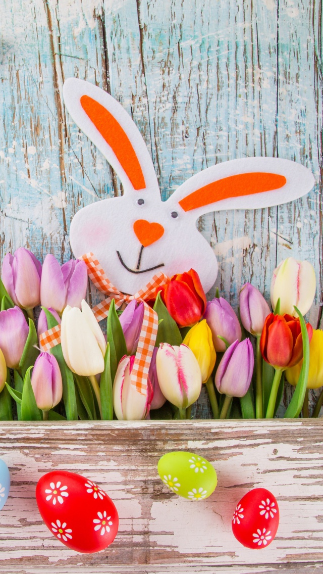 Fondo de pantalla Easter Tulips and Hares 640x1136