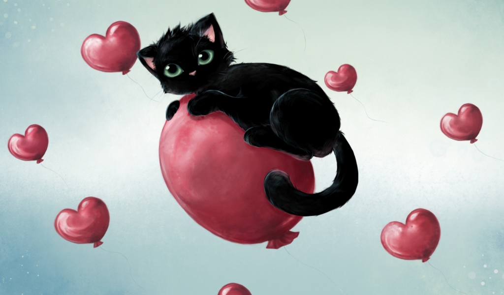 Screenshot №1 pro téma Black Cat On Balloon 1024x600