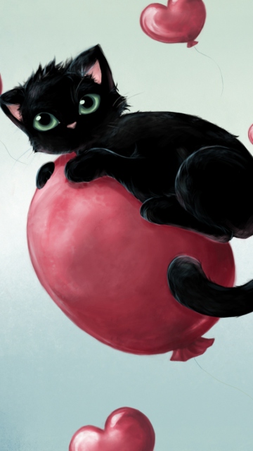 Обои Black Cat On Balloon 360x640
