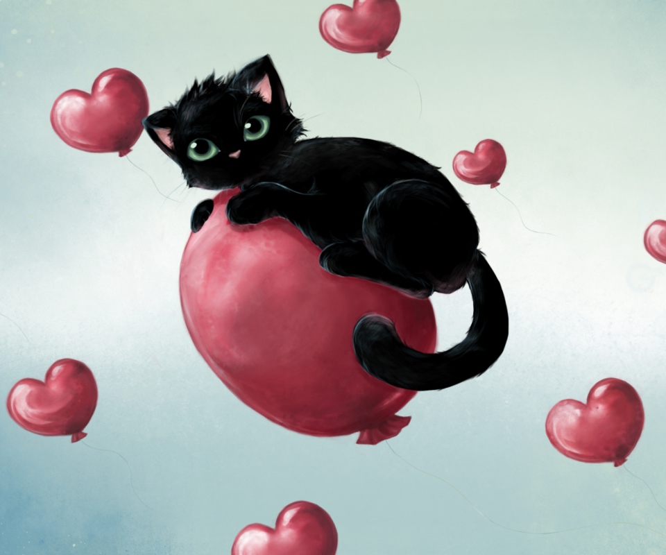 Black Cat On Balloon wallpaper 960x800