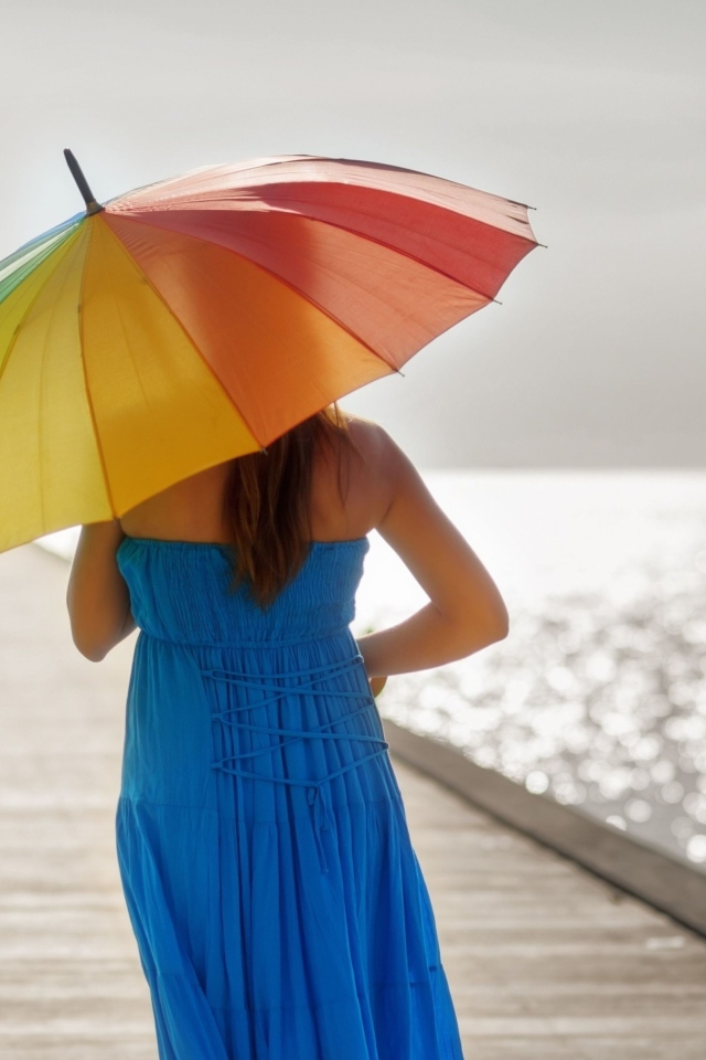 Screenshot №1 pro téma Blue Dress And Rainbow Umbrella 640x960