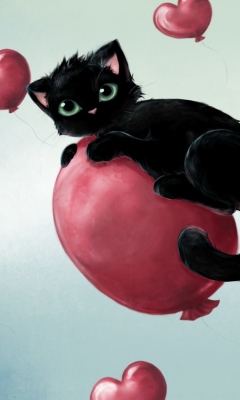 Das Black Kitty And Baloons Wallpaper 240x400