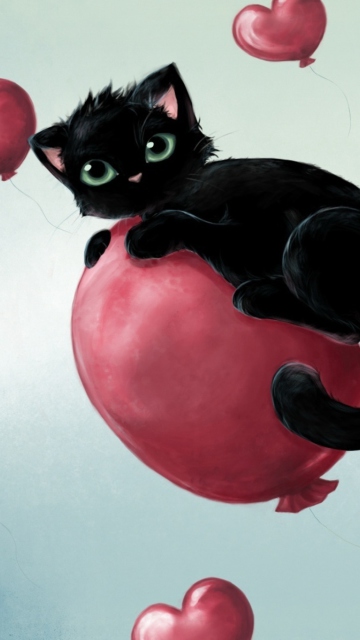 Das Black Kitty And Baloons Wallpaper 360x640
