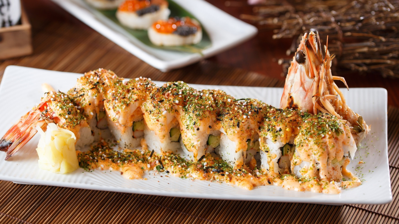 Sushi with shrimp wallpaper 1366x768