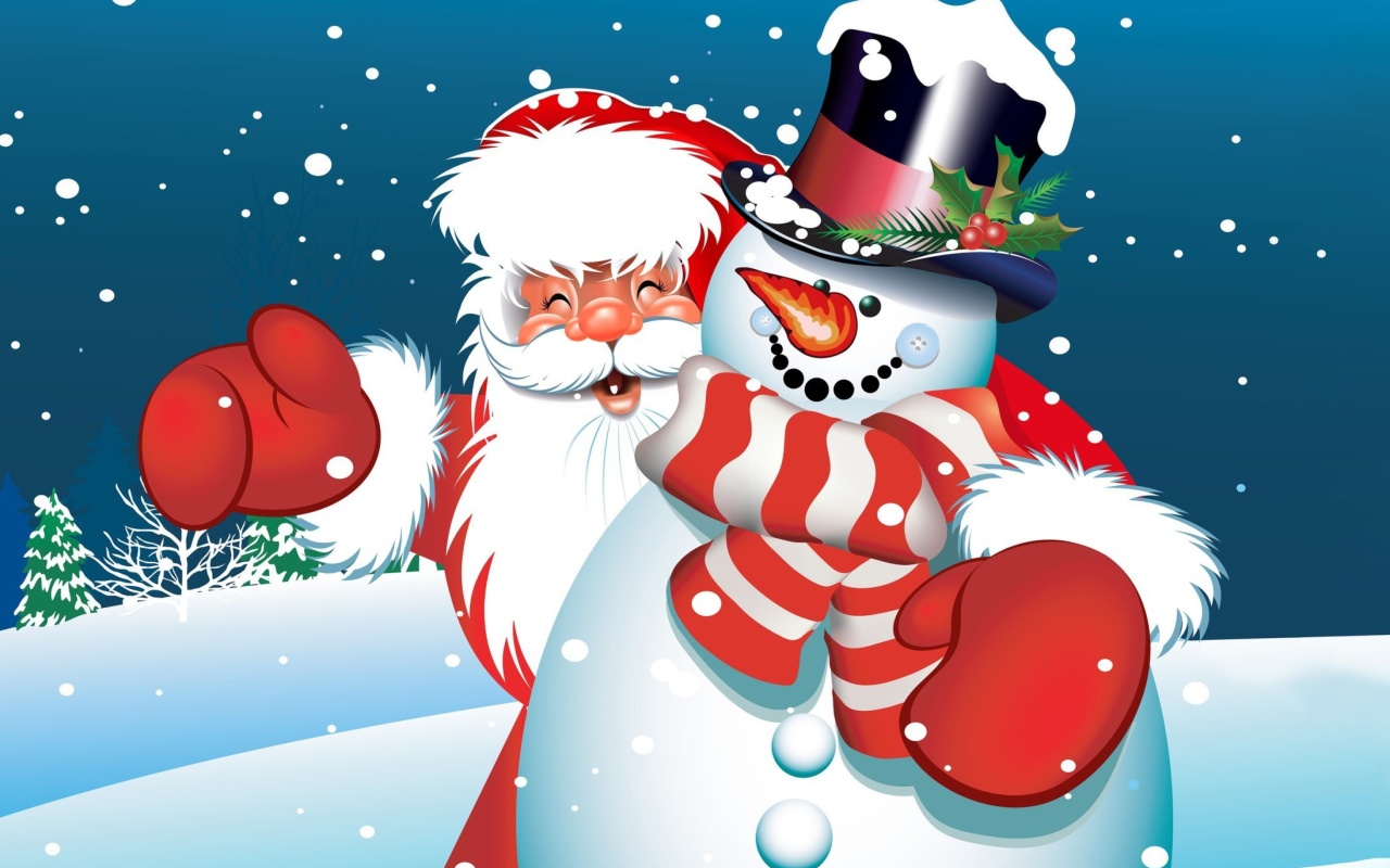 Santa with Snowman wallpaper 1280x800