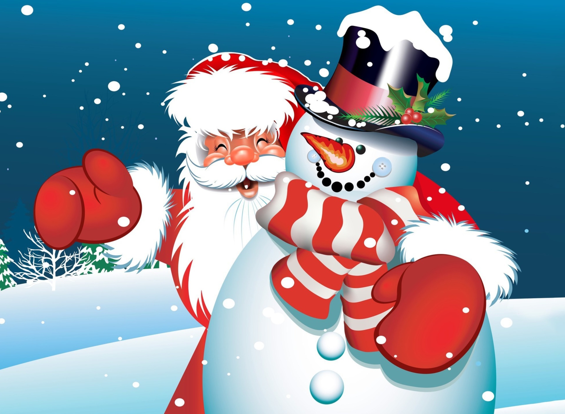 Santa with Snowman wallpaper 1920x1408