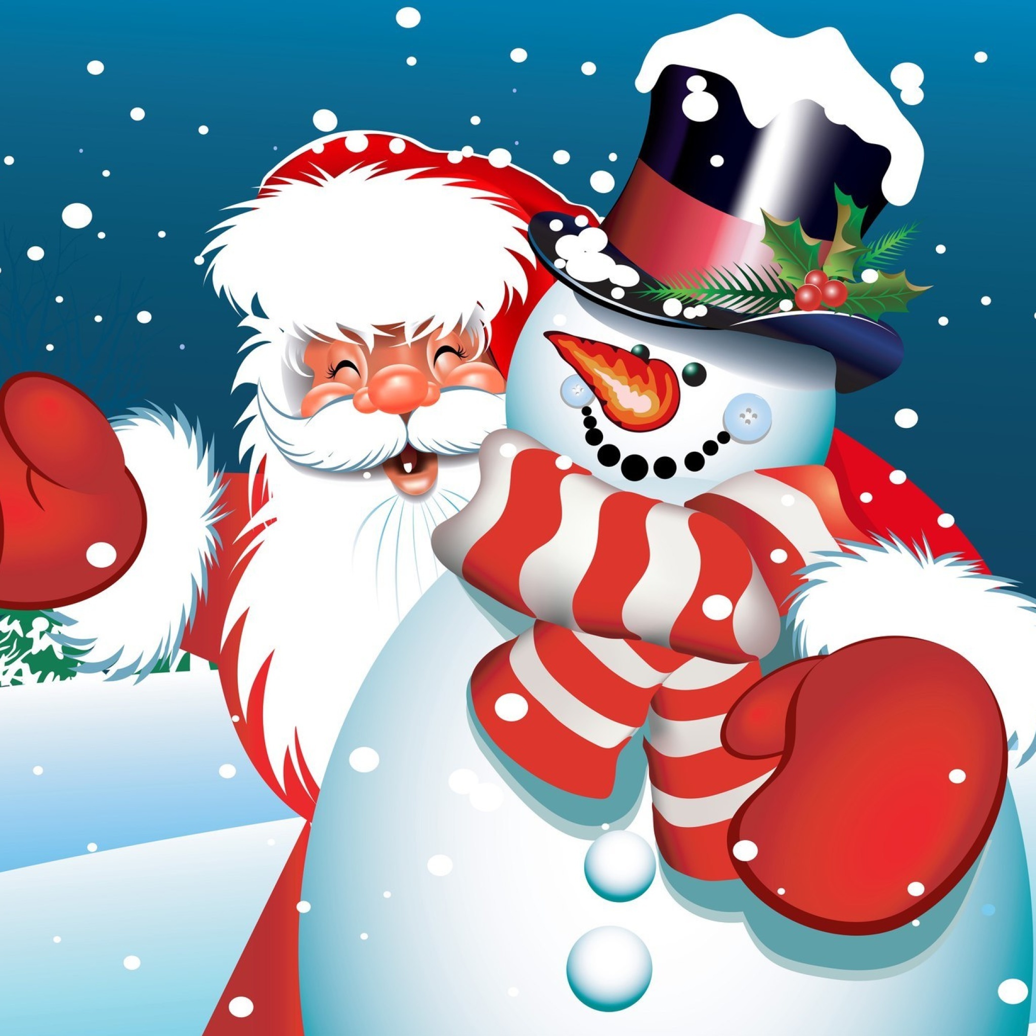 Обои Santa with Snowman 2048x2048