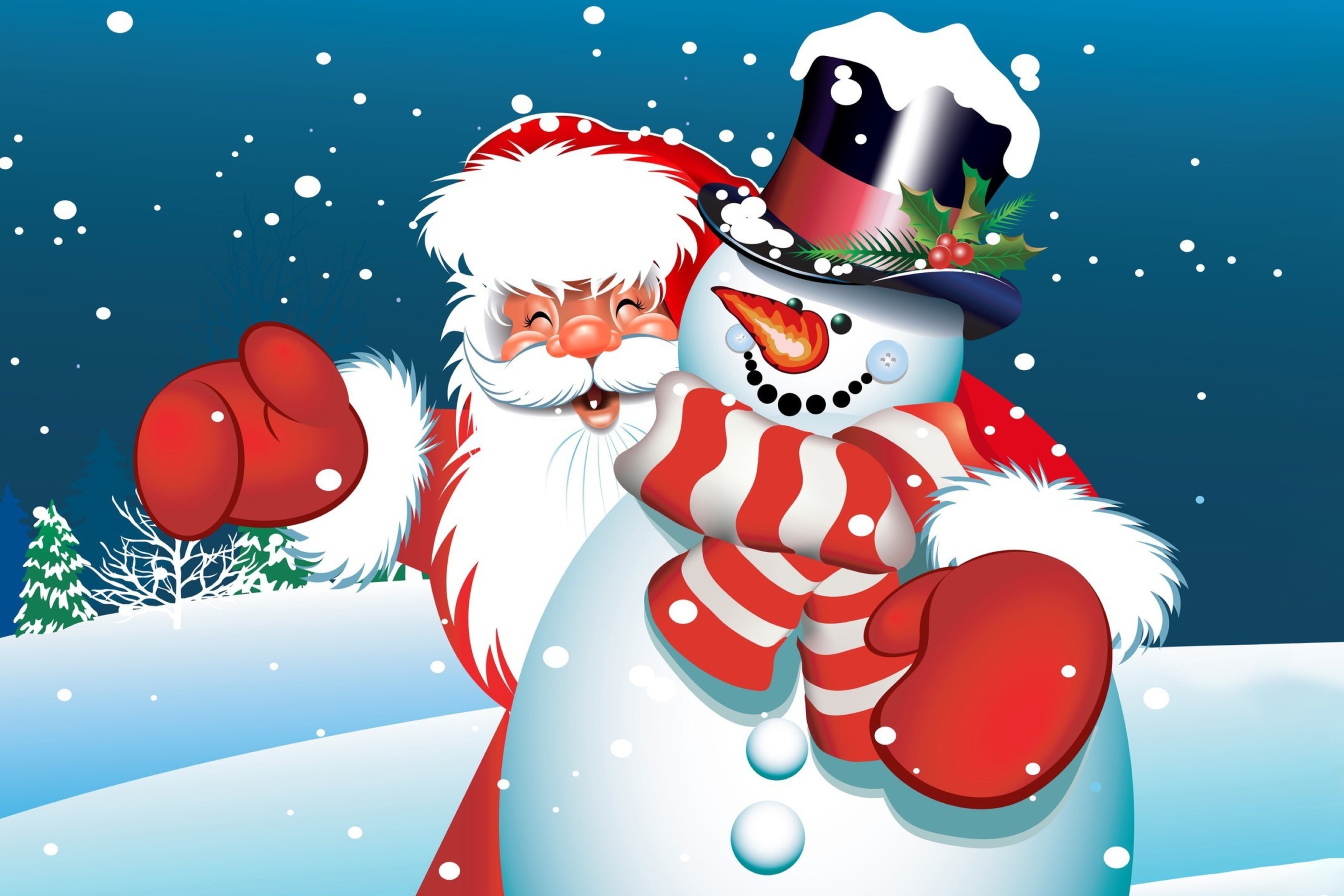 Santa with Snowman wallpaper 2880x1920