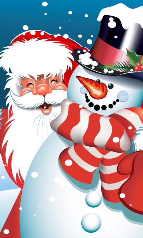 Обои Santa with Snowman 480x800