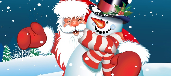 Das Santa with Snowman Wallpaper 720x320