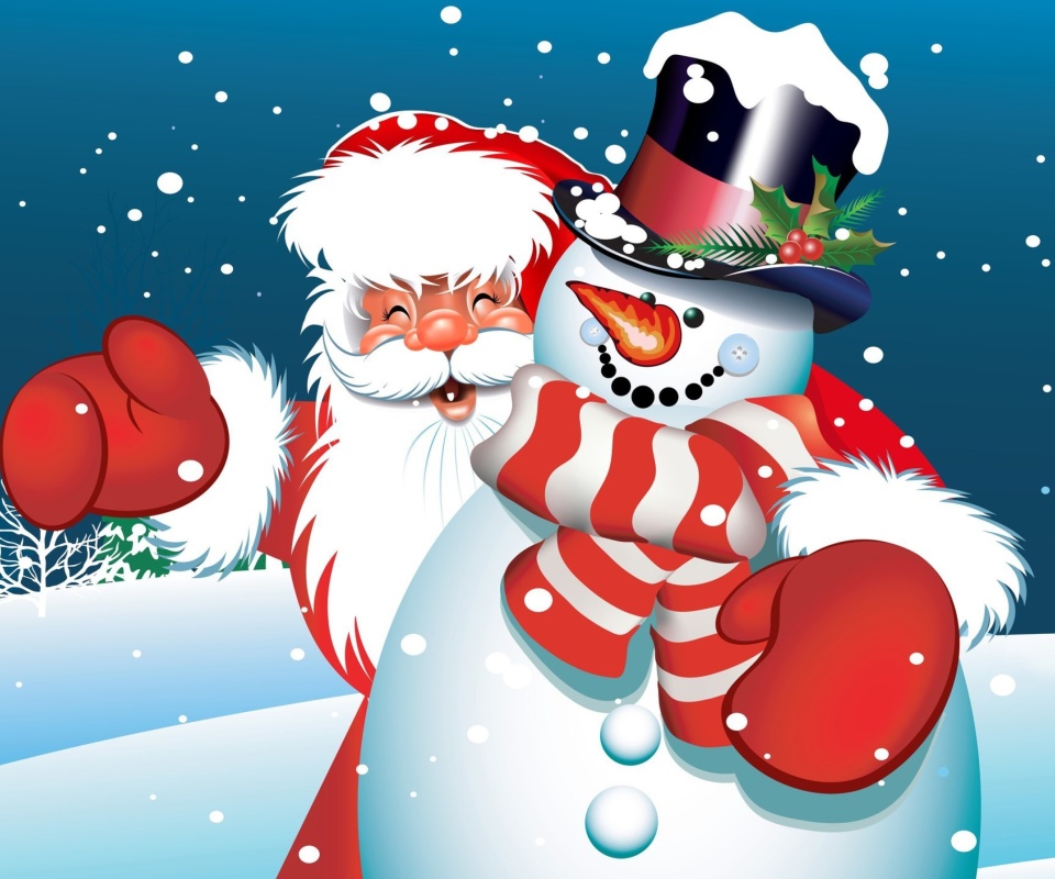 Santa with Snowman wallpaper 960x800