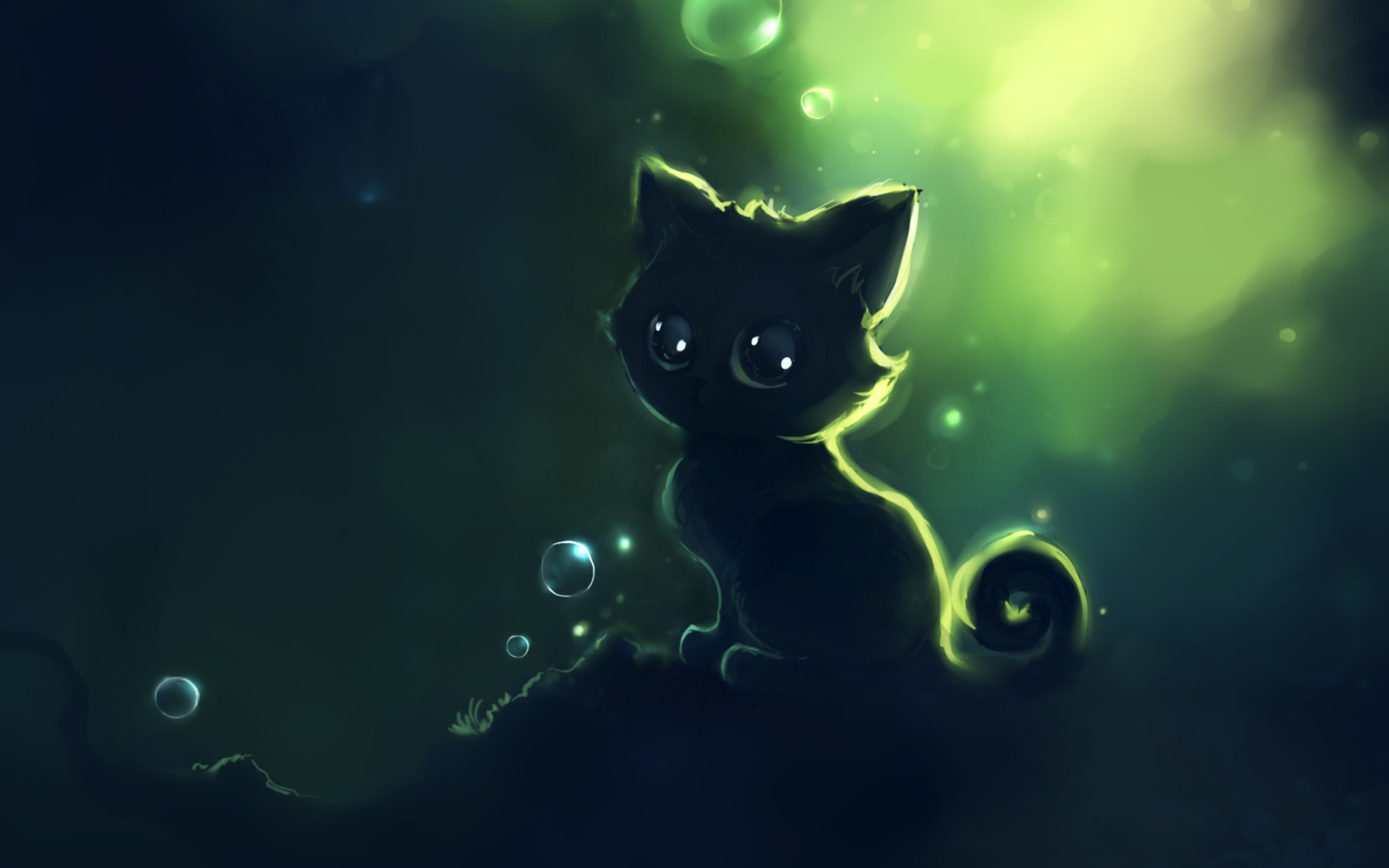 Lonely Black Kitty Painting wallpaper 1680x1050