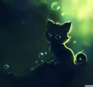 Картинка Lonely Black Kitty Painting на 208x208