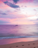 Das Pink Evening And Lonely Boat At Horizon Wallpaper 128x160