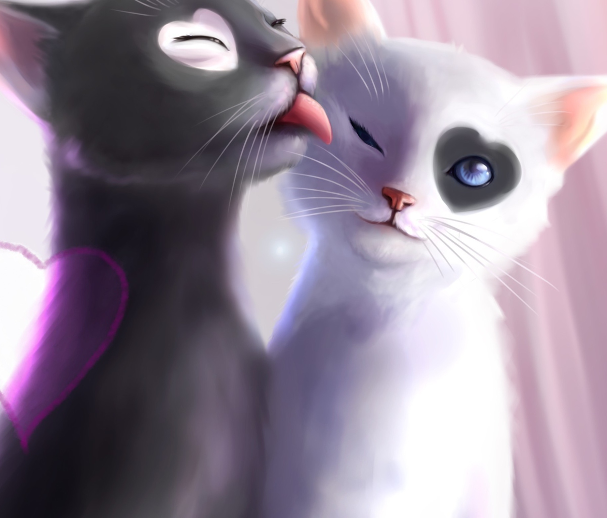 Screenshot №1 pro téma Black And White Cats Romance 1200x1024