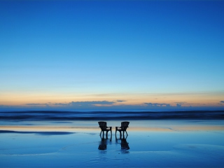 Обои Beach Chairs For Couple At Sunset 320x240