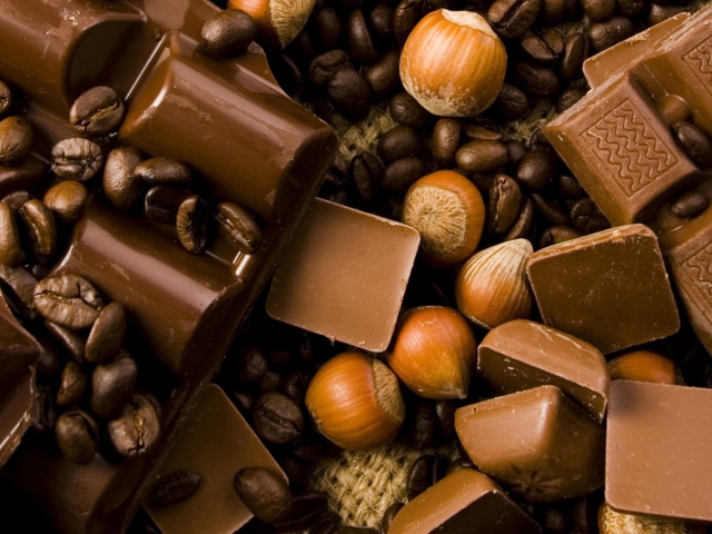 Chocolate, Nuts And Coffee wallpaper 640x480