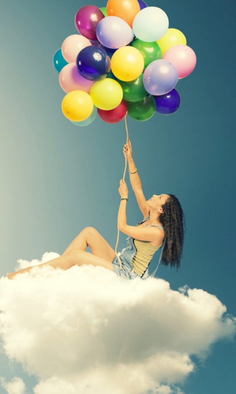 Flyin High On Cloud With Balloons wallpaper 768x1280