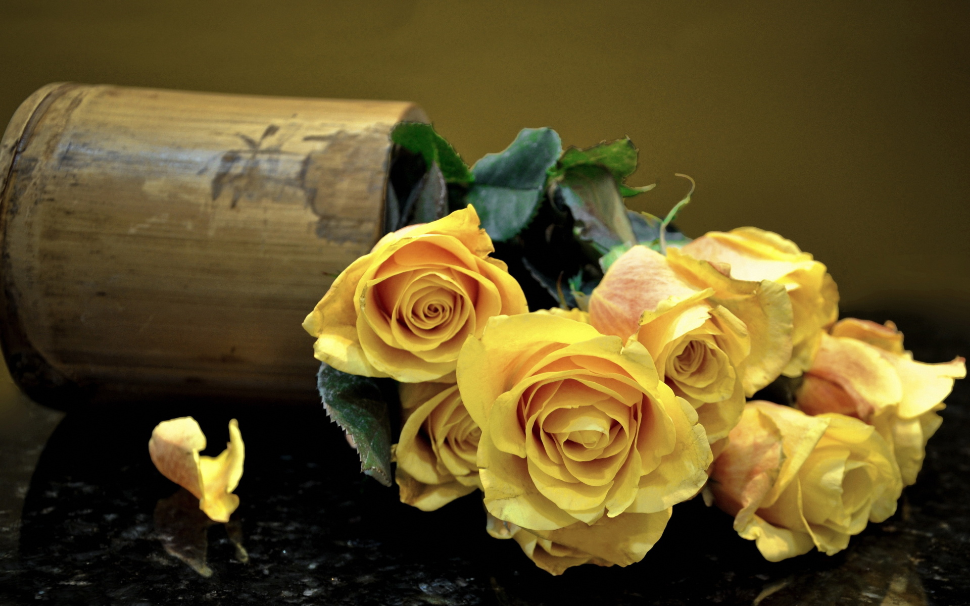 Das Melancholy Yellow roses Wallpaper 1920x1200