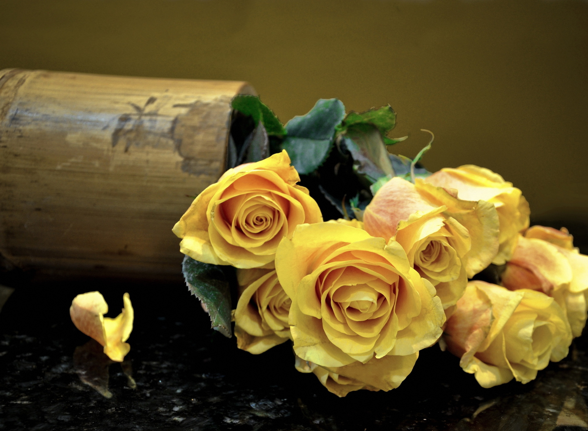 Das Melancholy Yellow roses Wallpaper 1920x1408