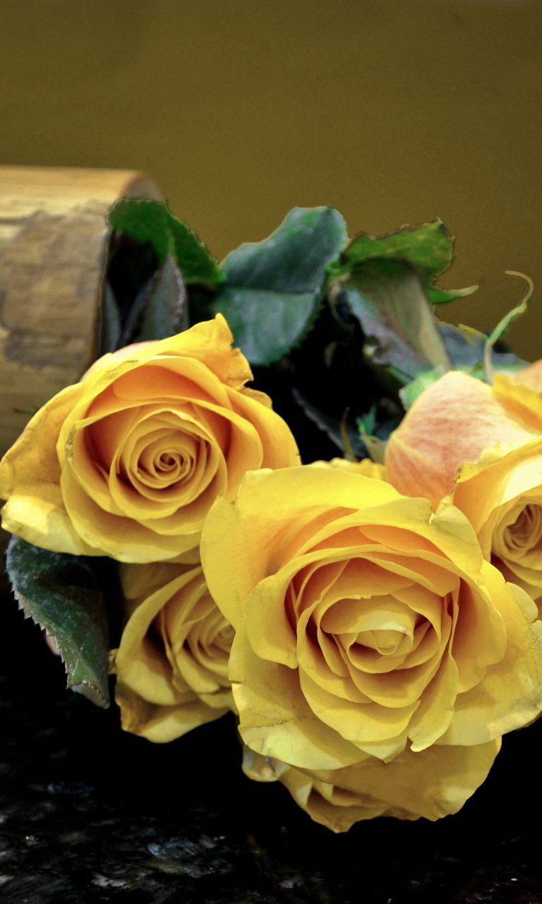 Das Melancholy Yellow roses Wallpaper 768x1280