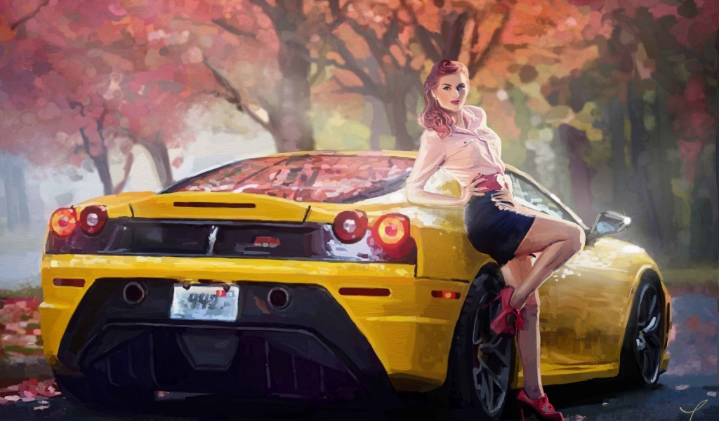 Fondo de pantalla Ferrari Girl Painting 1024x600