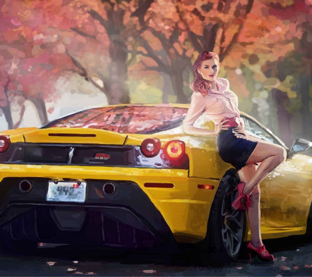 Das Ferrari Girl Painting Wallpaper 1080x960