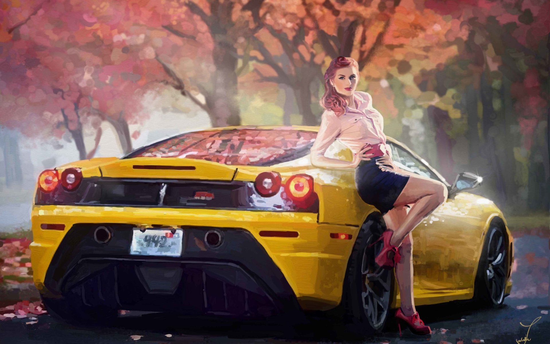 Обои Ferrari Girl Painting 1920x1200