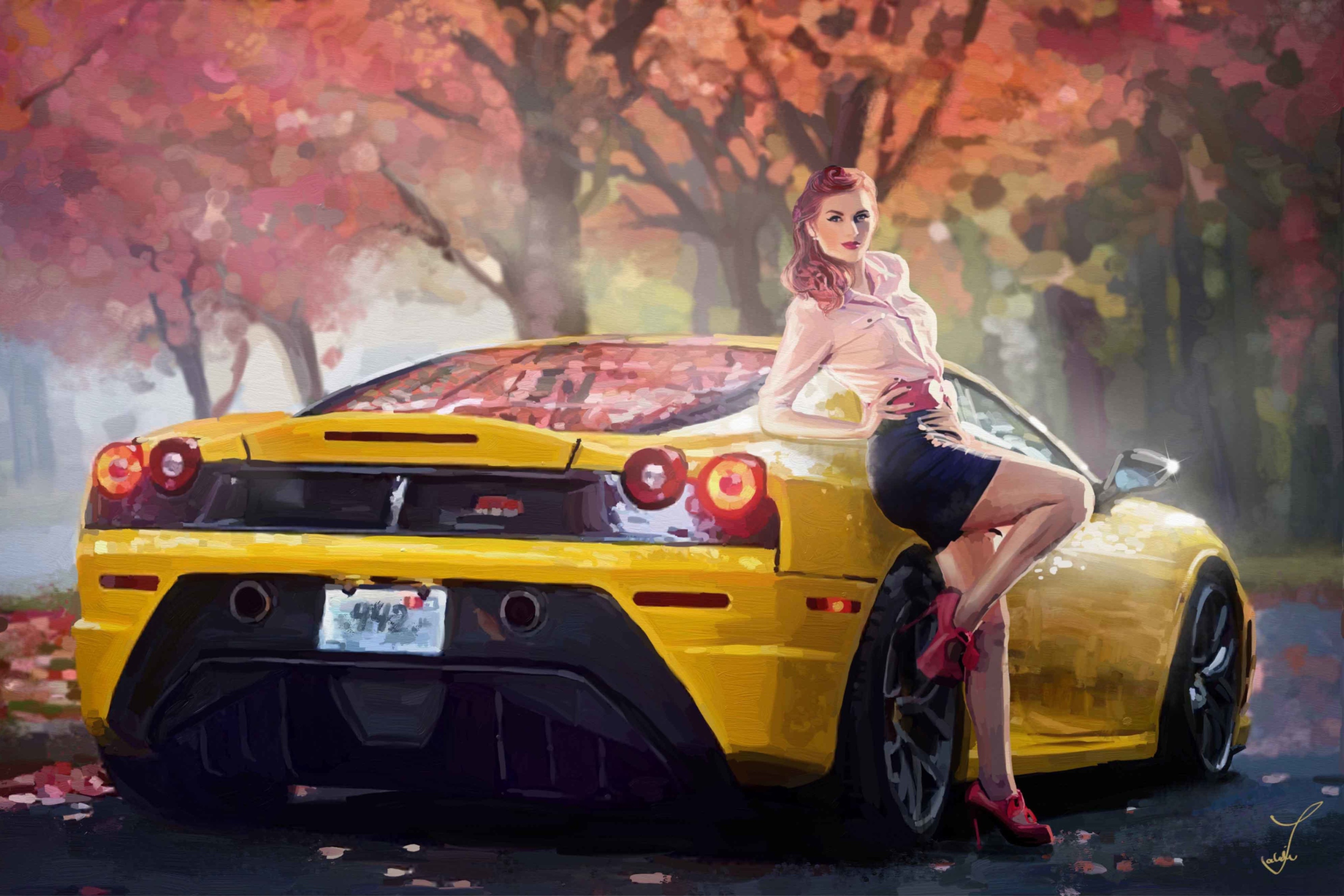 Fondo de pantalla Ferrari Girl Painting 2880x1920