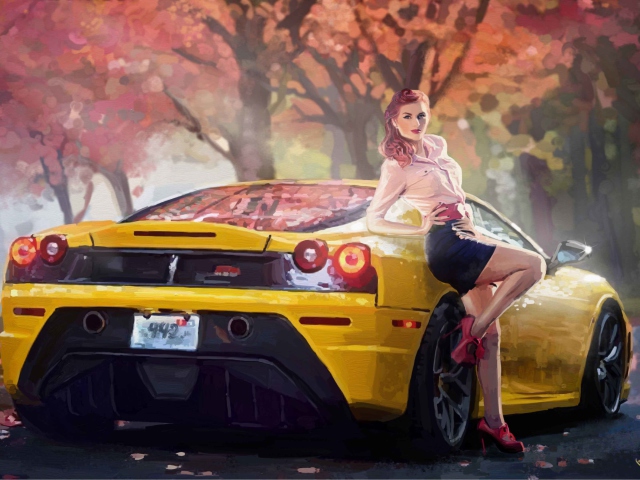 Ferrari Girl Painting wallpaper 640x480