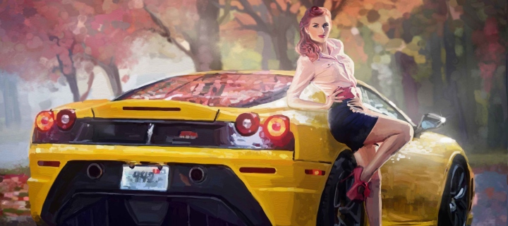 Screenshot №1 pro téma Ferrari Girl Painting 720x320