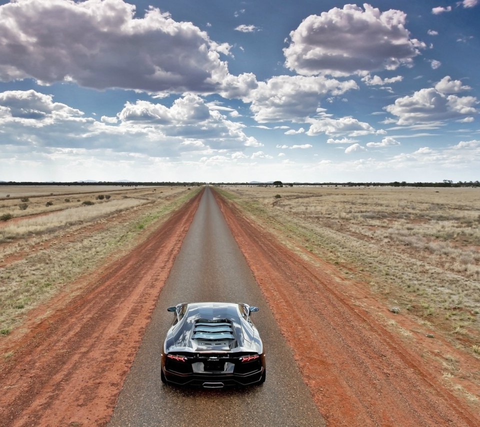 Lamborghini Aventador On Empty Country Road wallpaper 960x854