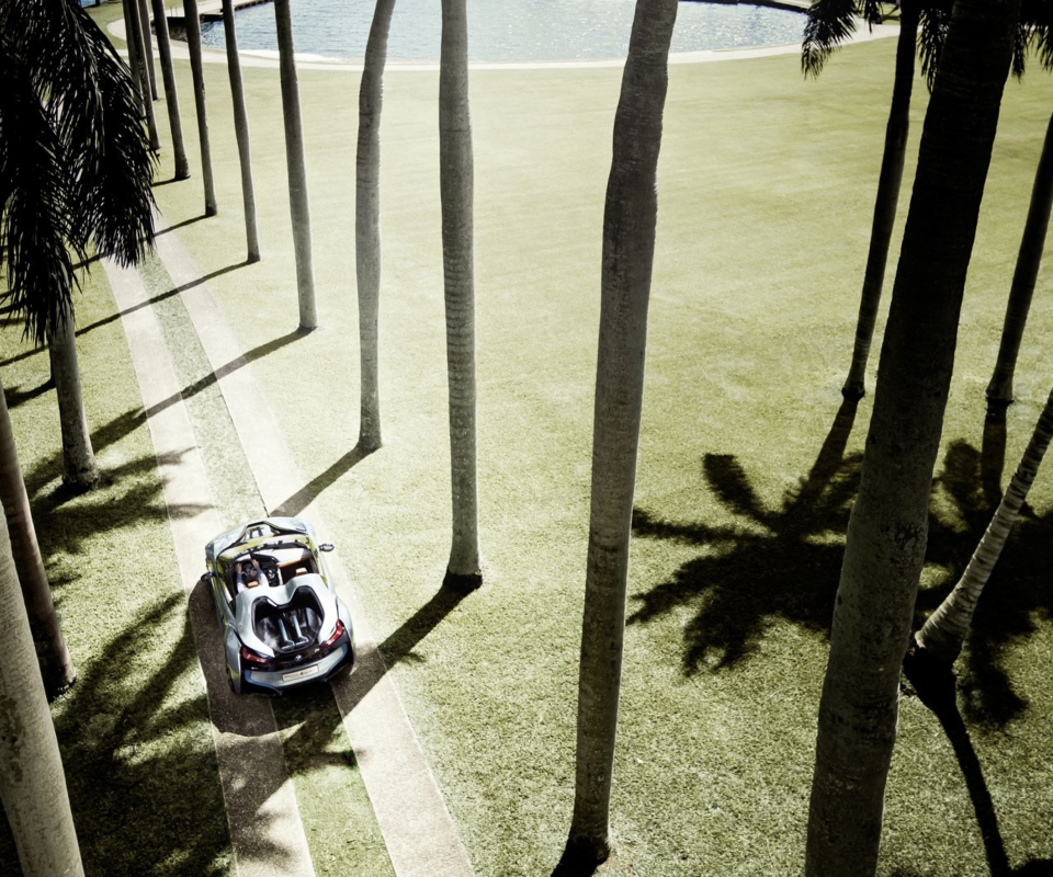 Das BMW i8 Concept Spyder Under Palm Trees Wallpaper 960x800