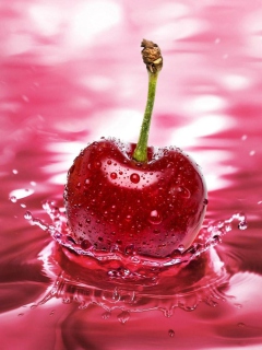 Das Red Cherry Splash Wallpaper 240x320