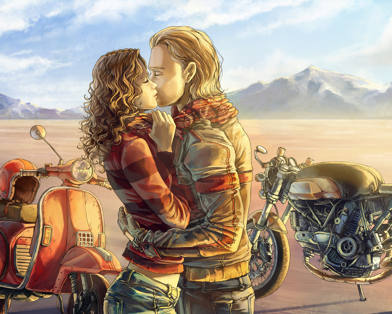 Das Biker Kiss Wallpaper 1280x1024