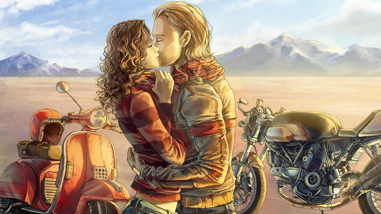 Das Biker Kiss Wallpaper 1280x720