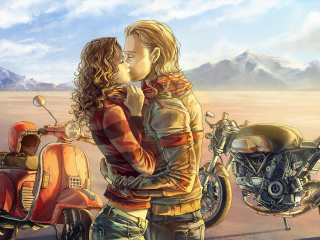 Das Biker Kiss Wallpaper 320x240