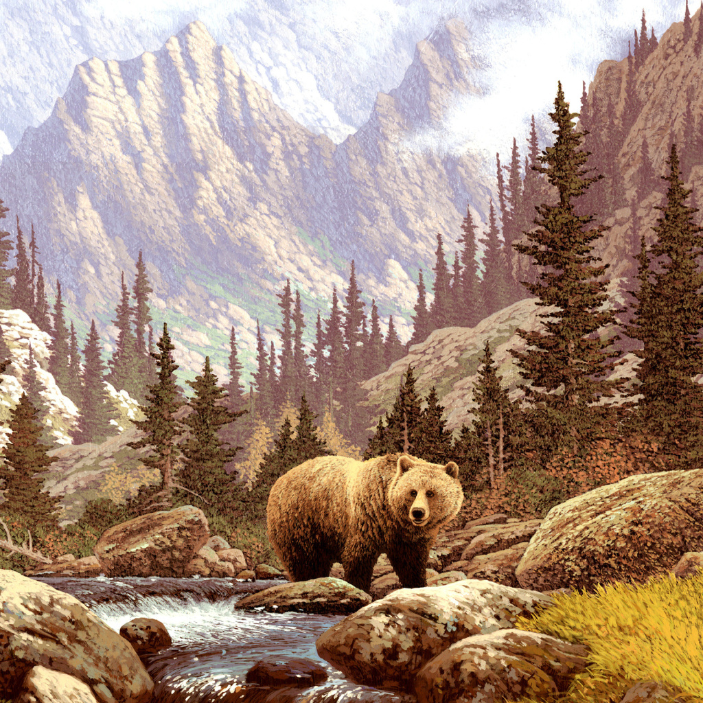 Brown Bear Painting wallpaper 1024x1024