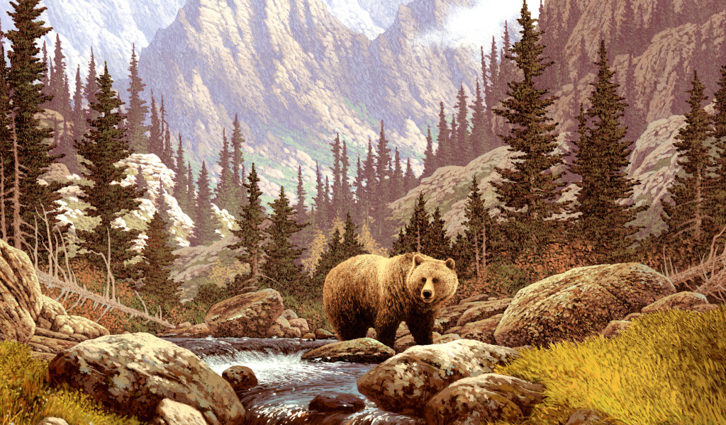 Das Brown Bear Painting Wallpaper 1024x600
