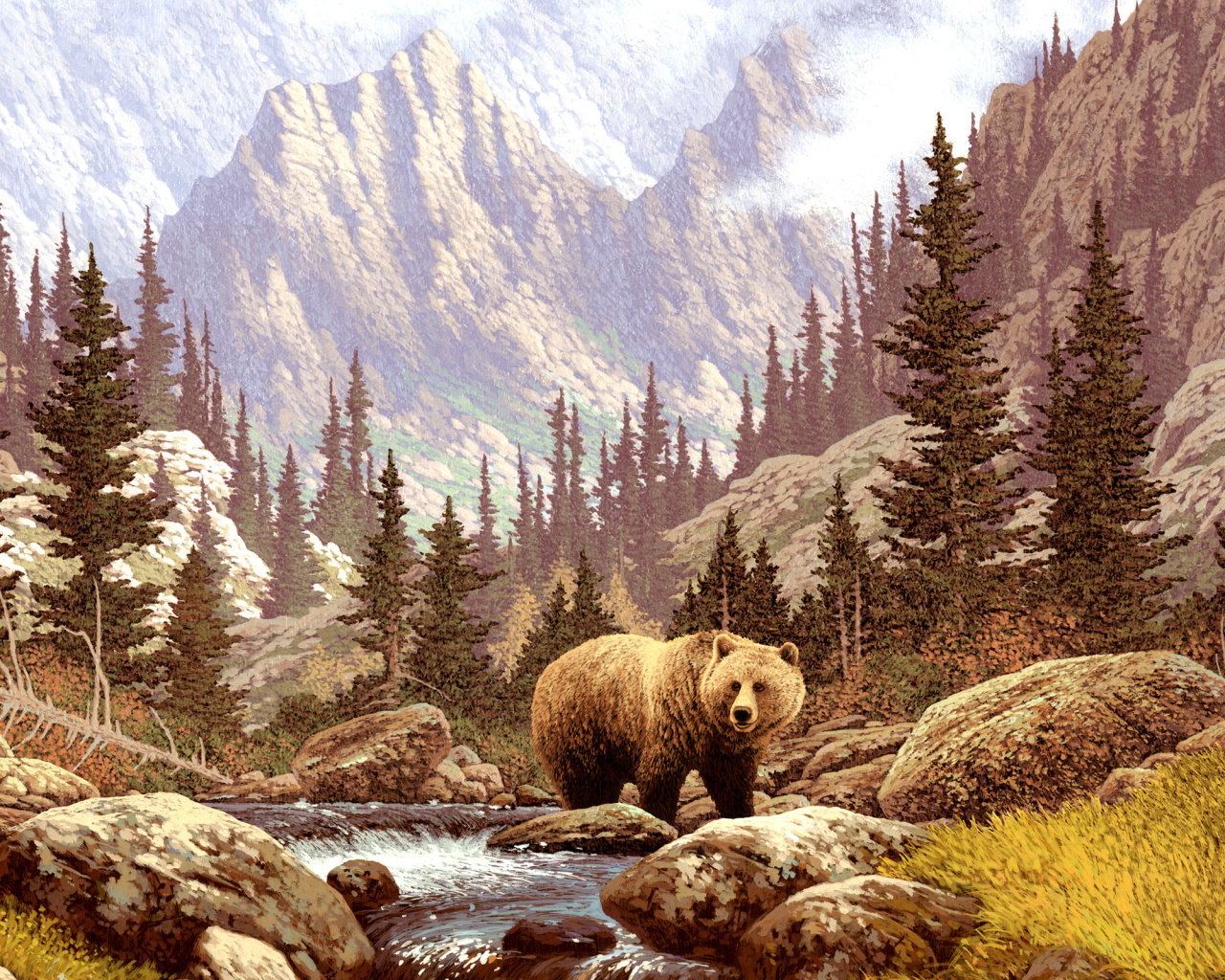 Das Brown Bear Painting Wallpaper 1280x1024