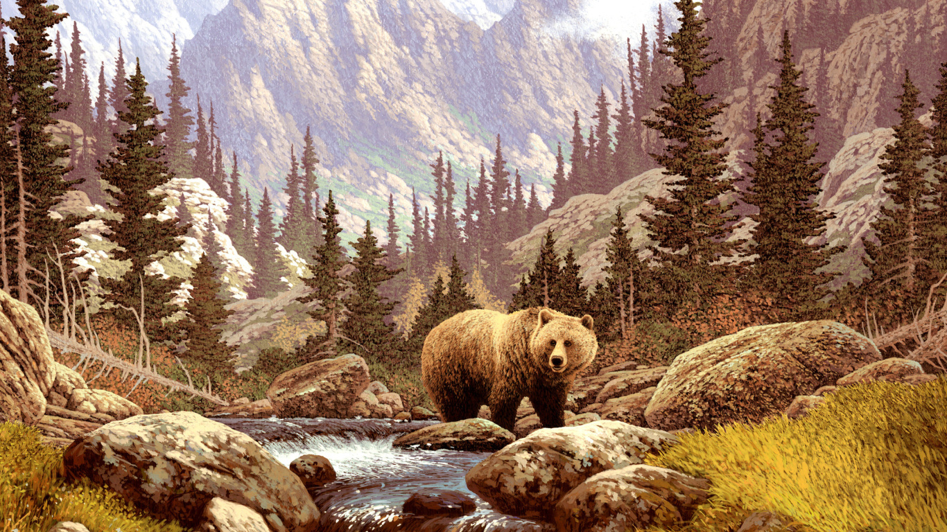 Das Brown Bear Painting Wallpaper 1366x768