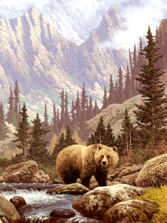Das Brown Bear Painting Wallpaper 240x320