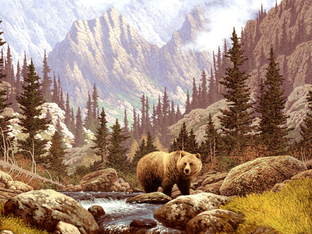 Fondo de pantalla Brown Bear Painting 640x480